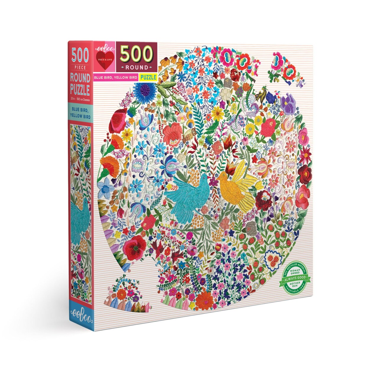eeBoo Piece and Love Blue Bird Yellow Bird 500 Piece adult Round Jigsaw Puzzle